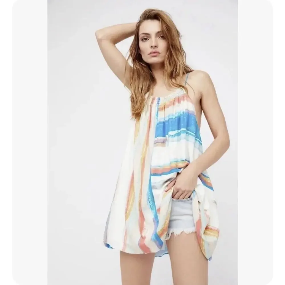 FREE PEOPLE PAINTED STRIPE MINI BOHO FESTIVAL DRESS Size Small